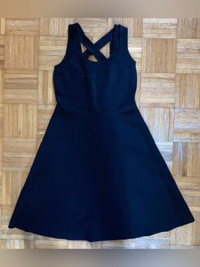 Alexander Wang Black Viscose Blend Cross Strap Fit and Flare Knee Length Dress L